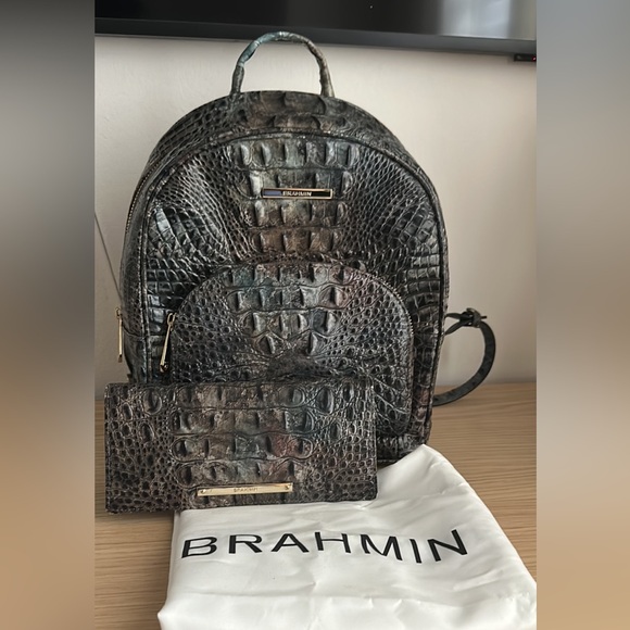 BACKPACK - Brahmin Blue-Green Crocodile-Embossed Women's BACKPACK ONLY